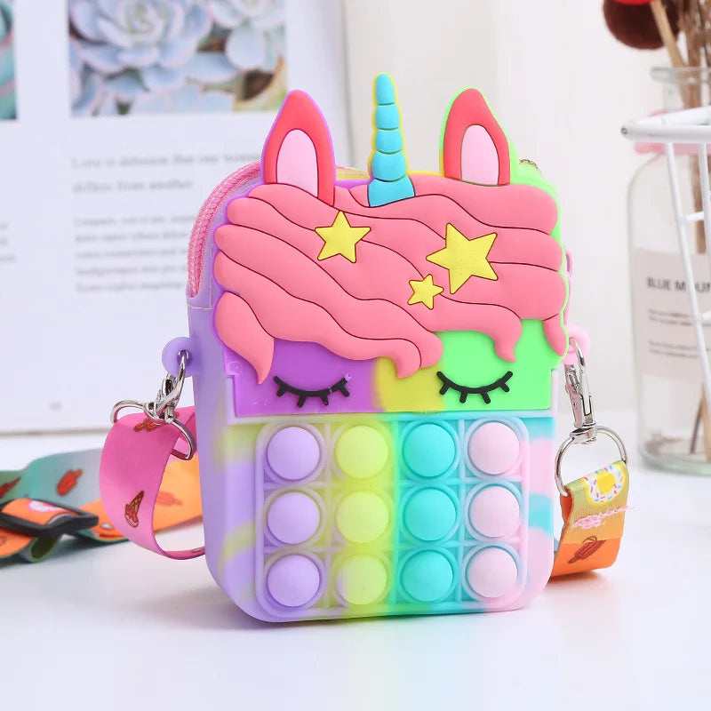 Kawaii Unicorn Crossbody Bag with Fidget Bubbles - Girls' Handbag & Stress Relief Toy