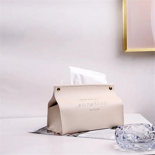 Premium PU Leather Tissue Box - Waterproof Foldable Napkin Holder for Home & Office
