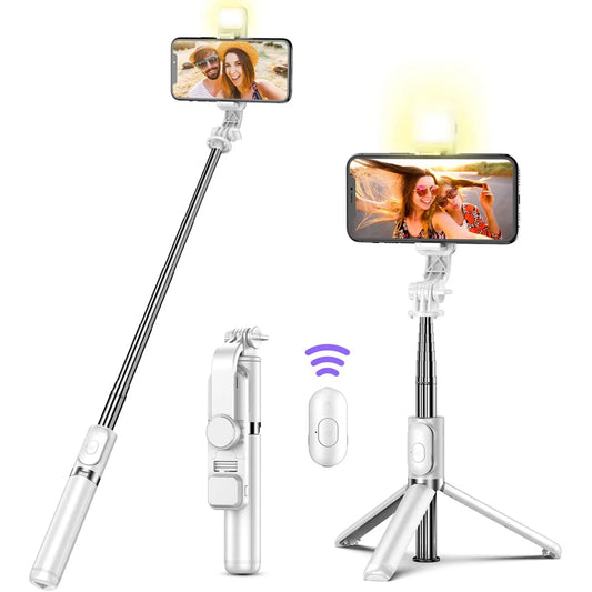 Wireless Bluetooth Selfie Stick Tripod with Fill Light & Remote