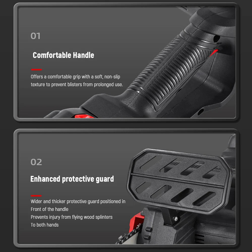 Tungfull Brushless Cordless Electric Chainsaw - 12" & 16" Battery-Powered Wood Cutting Tool