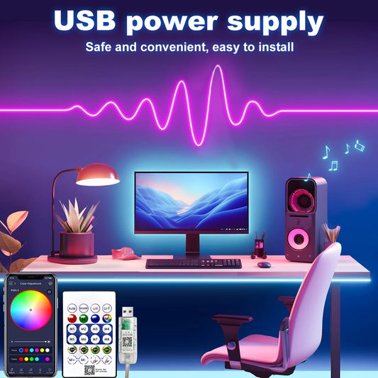 RGB Neon LED Strip Lights - Waterproof Flexible Tape with Bluetooth & Remote Control