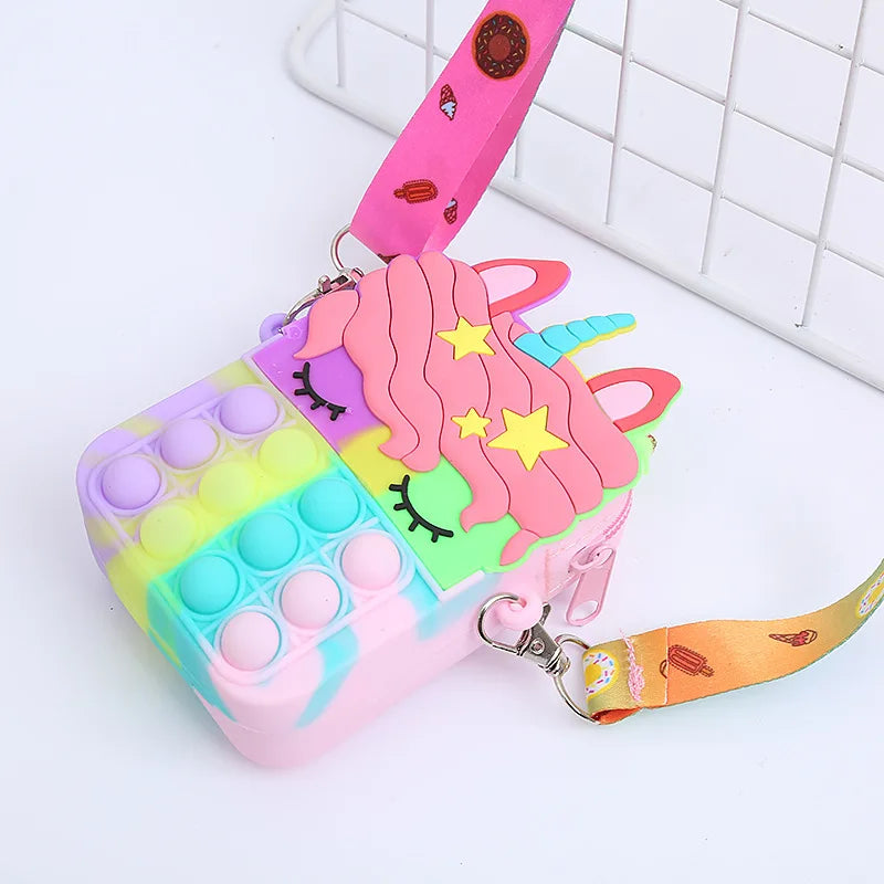 Kawaii Unicorn Crossbody Bag with Fidget Bubbles - Girls' Handbag & Stress Relief Toy