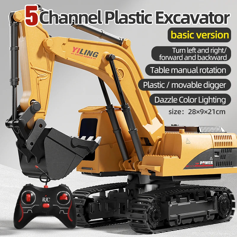 Alloy Remote Control Excavator Toy Car - 10 Channel RC Construction Vehicle