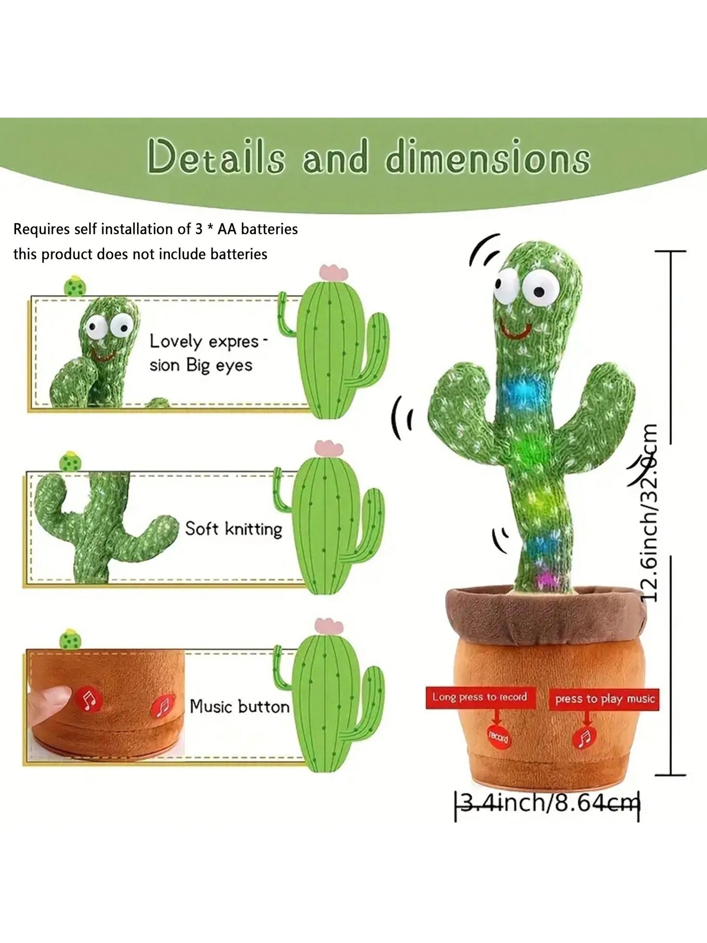 Dancing Talking Cactus Toy - Interactive Singing & Recording Plush for Kids