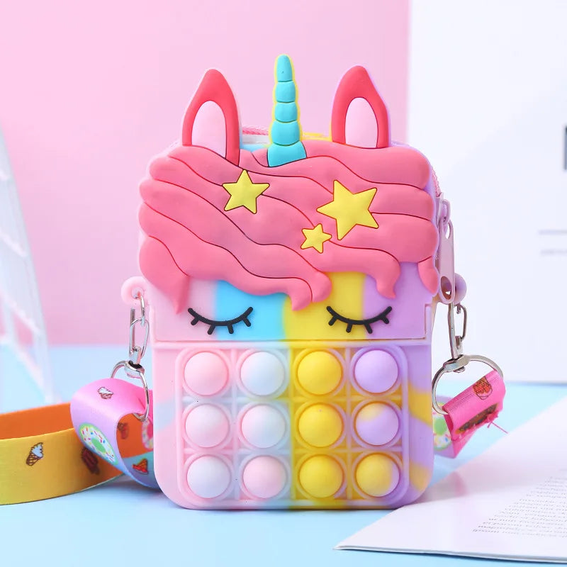 Kawaii Unicorn Crossbody Bag with Fidget Bubbles - Girls' Handbag & Stress Relief Toy