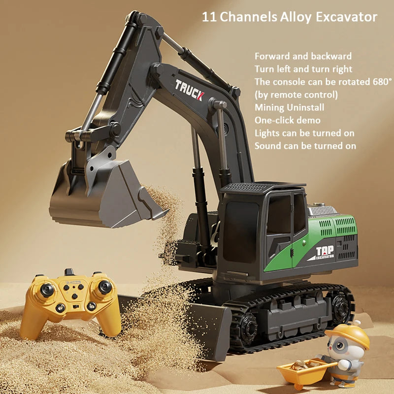 Alloy Remote Control Excavator Toy Car - 10 Channel RC Construction Vehicle