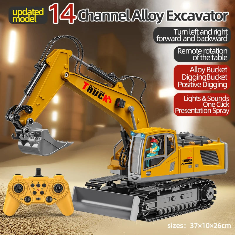 Alloy Remote Control Excavator Toy Car - 10 Channel RC Construction Vehicle