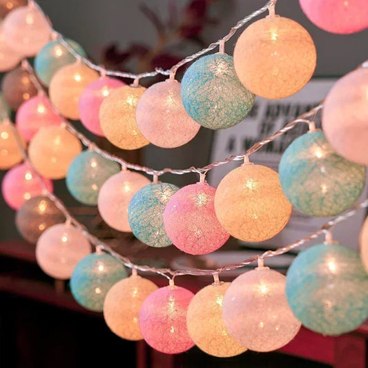 Cotton Ball String Lights - 20 LED Decorative Fairy Lights for Home & Party