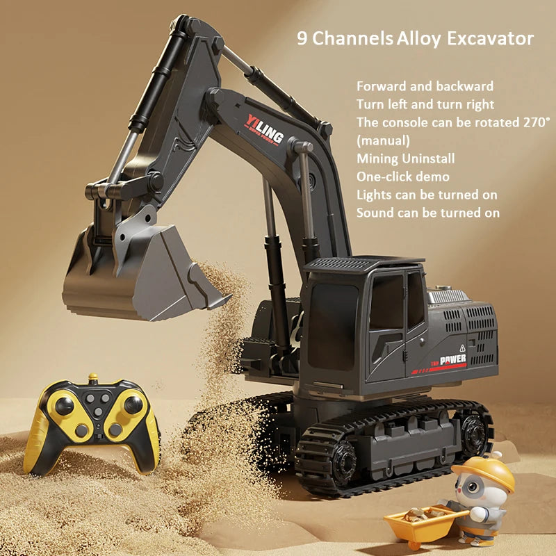 Alloy Remote Control Excavator Toy Car - 10 Channel RC Construction Vehicle