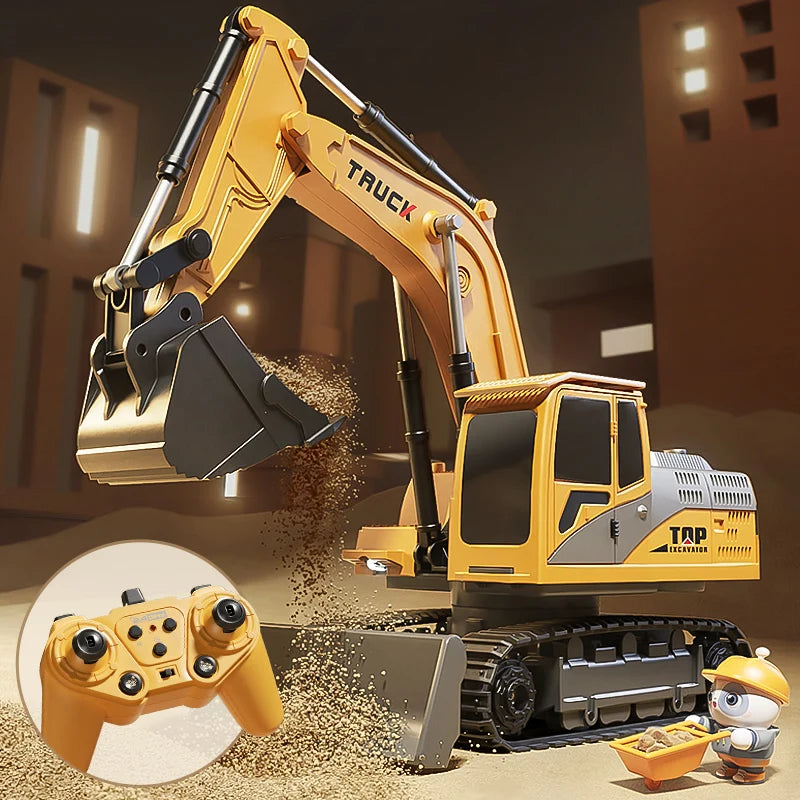 Alloy Remote Control Excavator Toy Car - 10 Channel RC Construction Vehicle