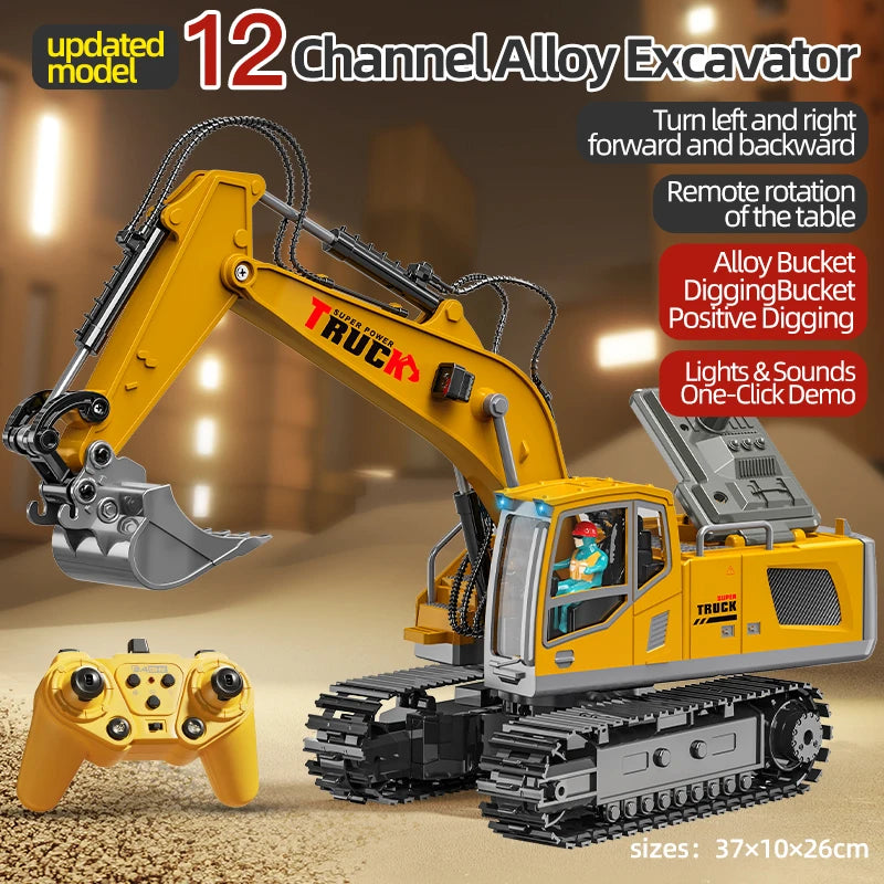 Alloy Remote Control Excavator Toy Car - 10 Channel RC Construction Vehicle