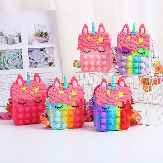 Kawaii Unicorn Crossbody Bag with Fidget Bubbles - Girls' Handbag & Stress Relief Toy