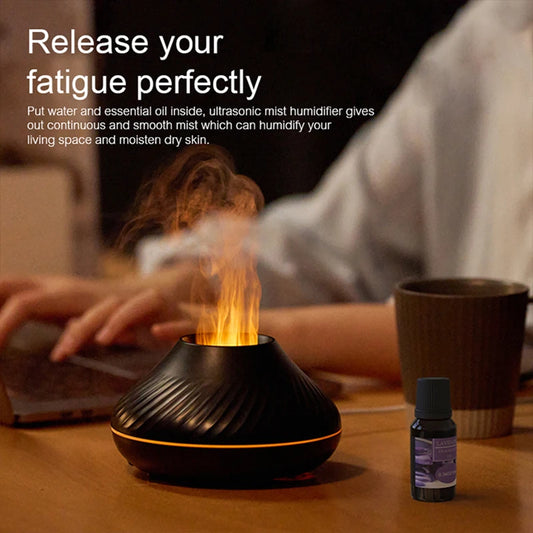 Volcanic Flame Aroma Diffuser - 130ml Essential Oil Humidifier with LED Night Light