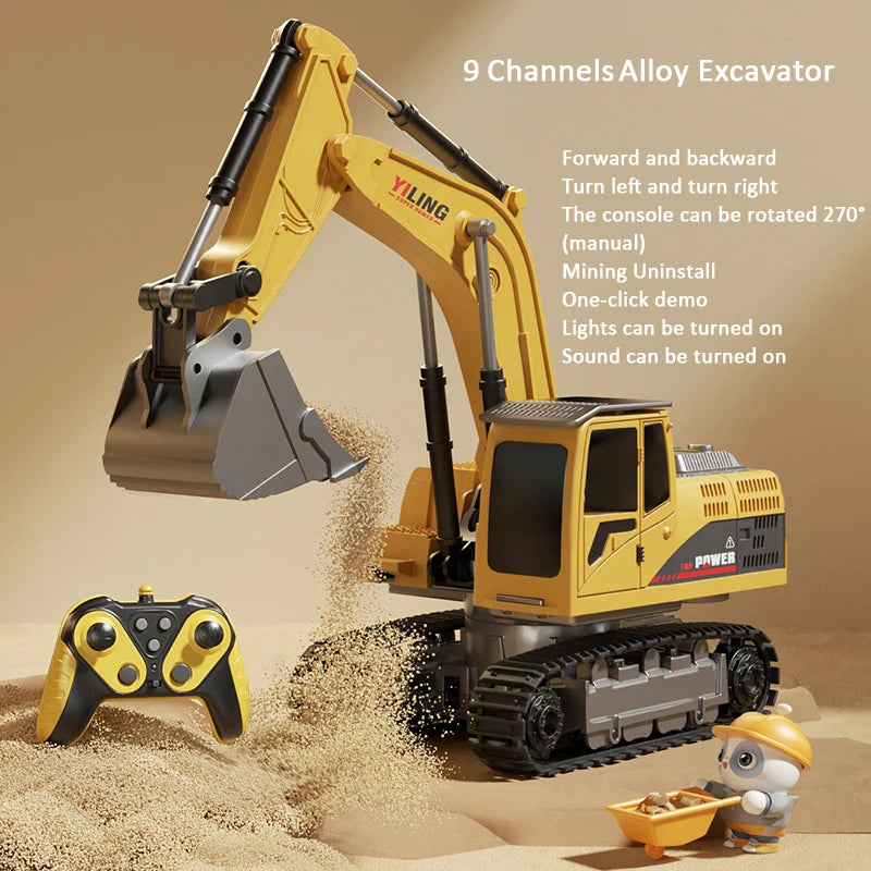 Alloy Remote Control Excavator Toy Car - 10 Channel RC Construction Vehicle