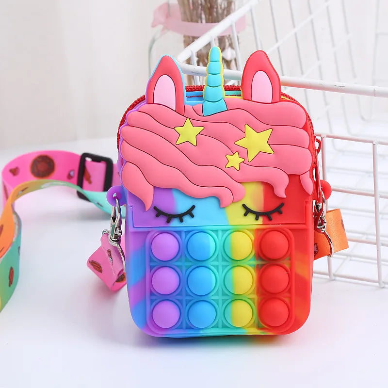 Kawaii Unicorn Crossbody Bag with Fidget Bubbles - Girls' Handbag & Stress Relief Toy