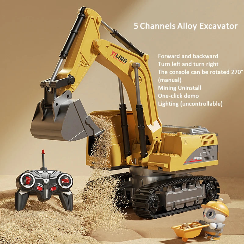 Alloy Remote Control Excavator Toy Car - 10 Channel RC Construction Vehicle