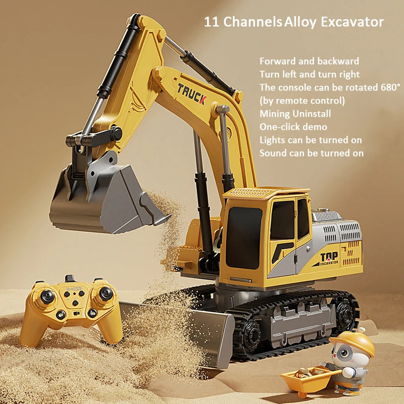 Alloy Remote Control Excavator Toy Car - 10 Channel RC Construction Vehicle