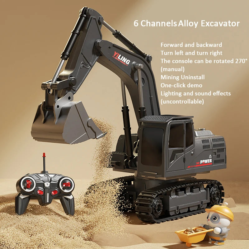 Alloy Remote Control Excavator Toy Car - 10 Channel RC Construction Vehicle