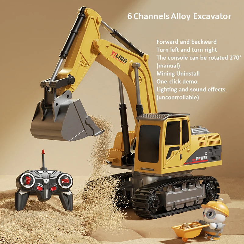 Alloy Remote Control Excavator Toy Car - 10 Channel RC Construction Vehicle